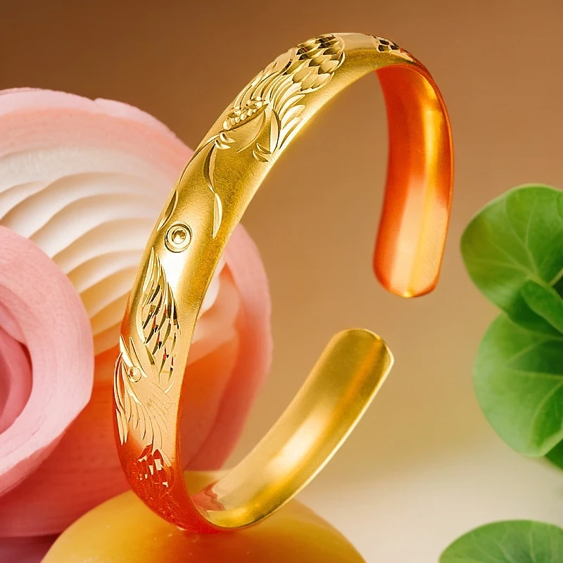 合金手镯 开口款 凤凰戏珠开口手镯结婚婚庆手环首饰品送妈妈礼物