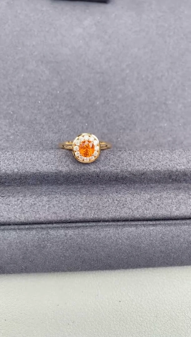 18K金镶嵌戒指石榴石1.18ct 芬达石戒指FA