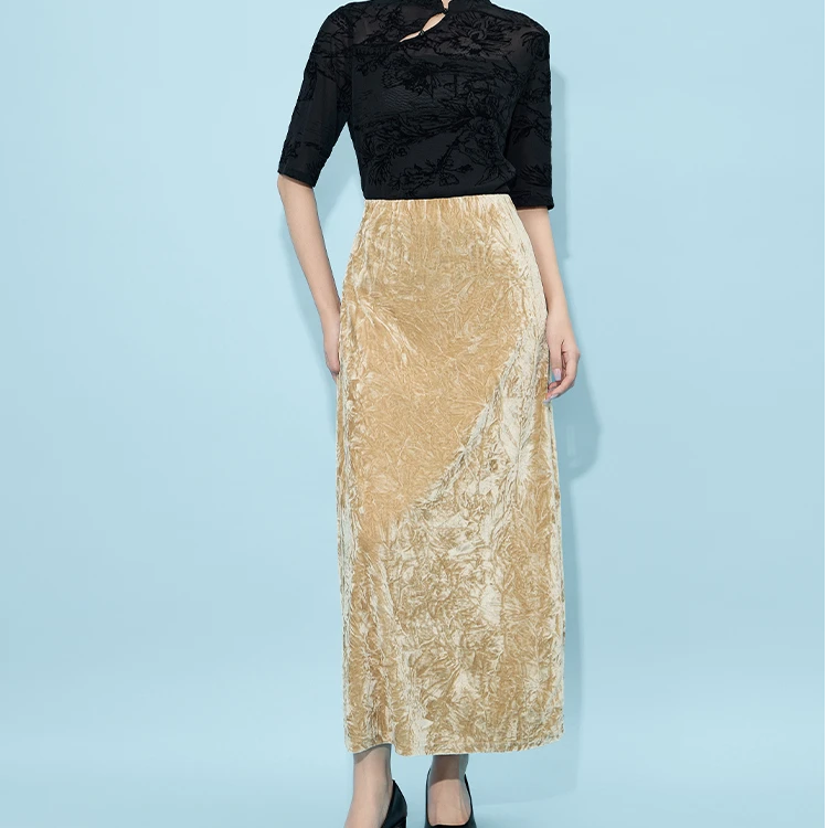 【细说定制】马天奴气质时尚复古中式印花半身裙女VHS062SKA0