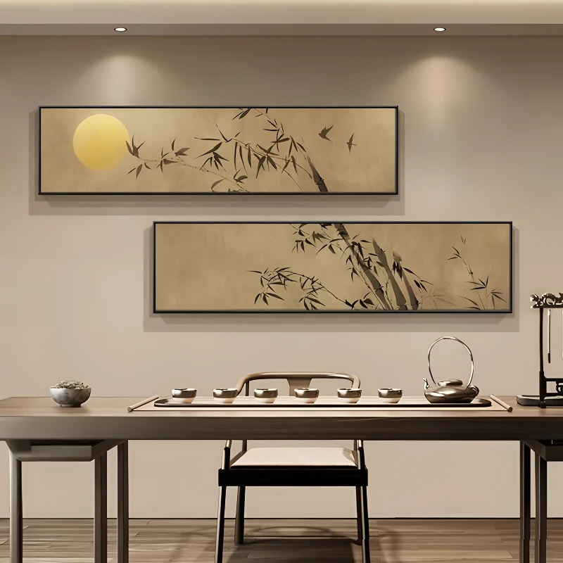 新中式茶室装饰画宋代美学客厅沙发背景墙挂画禅意竹子办公室壁画