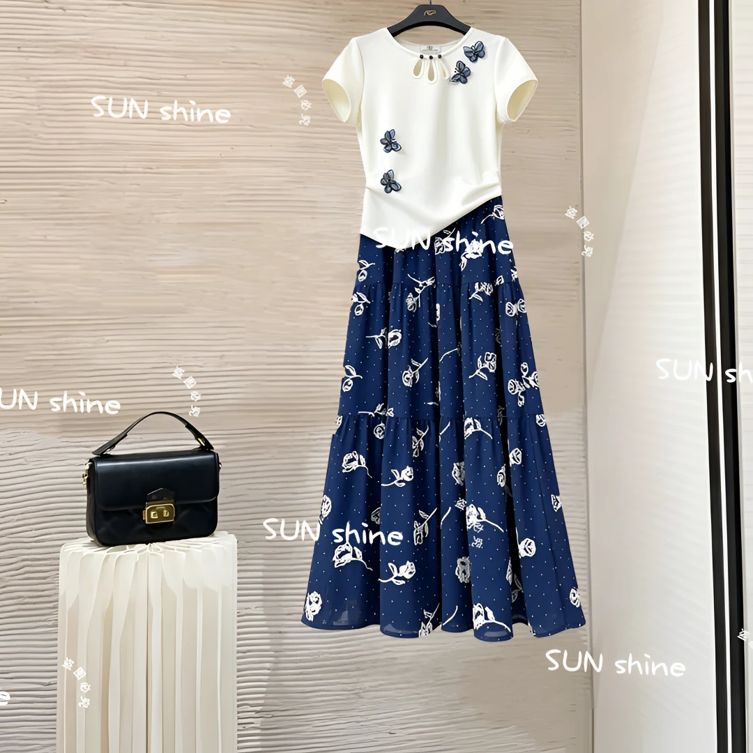 设计师款夏季休闲上衣衣服+半身裙显瘦减龄套装两件套-AGP-W131