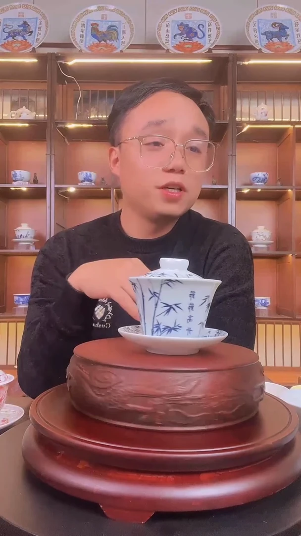 景德镇节节高升竹筒三才盖碗