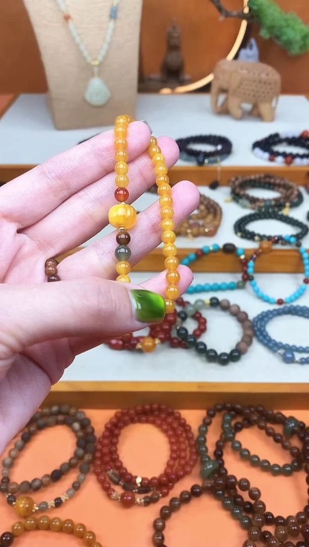 未镶嵌蜜蜡手链单圈蜜蜡和田南红手串