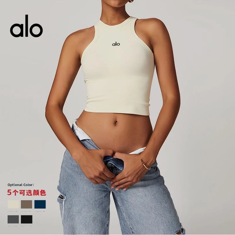 alo 瑜伽背心工字美背紧身一体式遮肚子高强度跑步运动健身服带杯