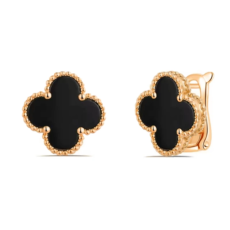 合金石英石耳饰 925银针 镀K金 玫黑色草草耳拍 ZF-A1107