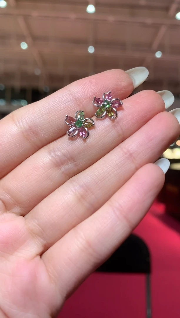 银S925镶嵌耳饰碧玺【宝石世家严选】