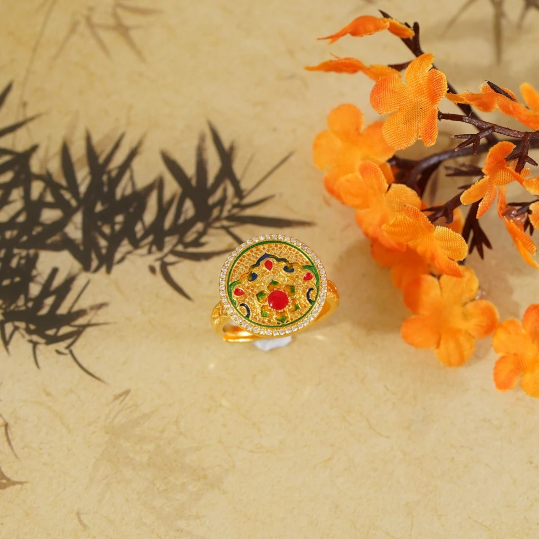 足银戒指 古法工艺足银999螺钿戒指SU0050