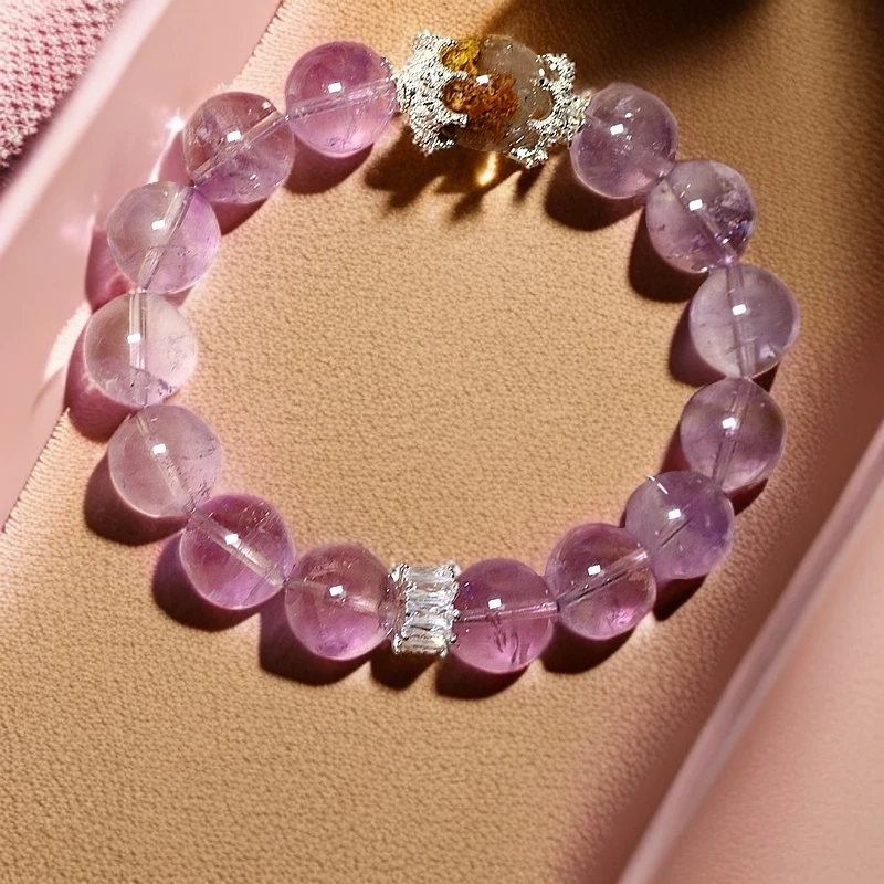 天然薰衣草紫水晶单圈手串11mm淡紫色圆珠手链仙女款D047