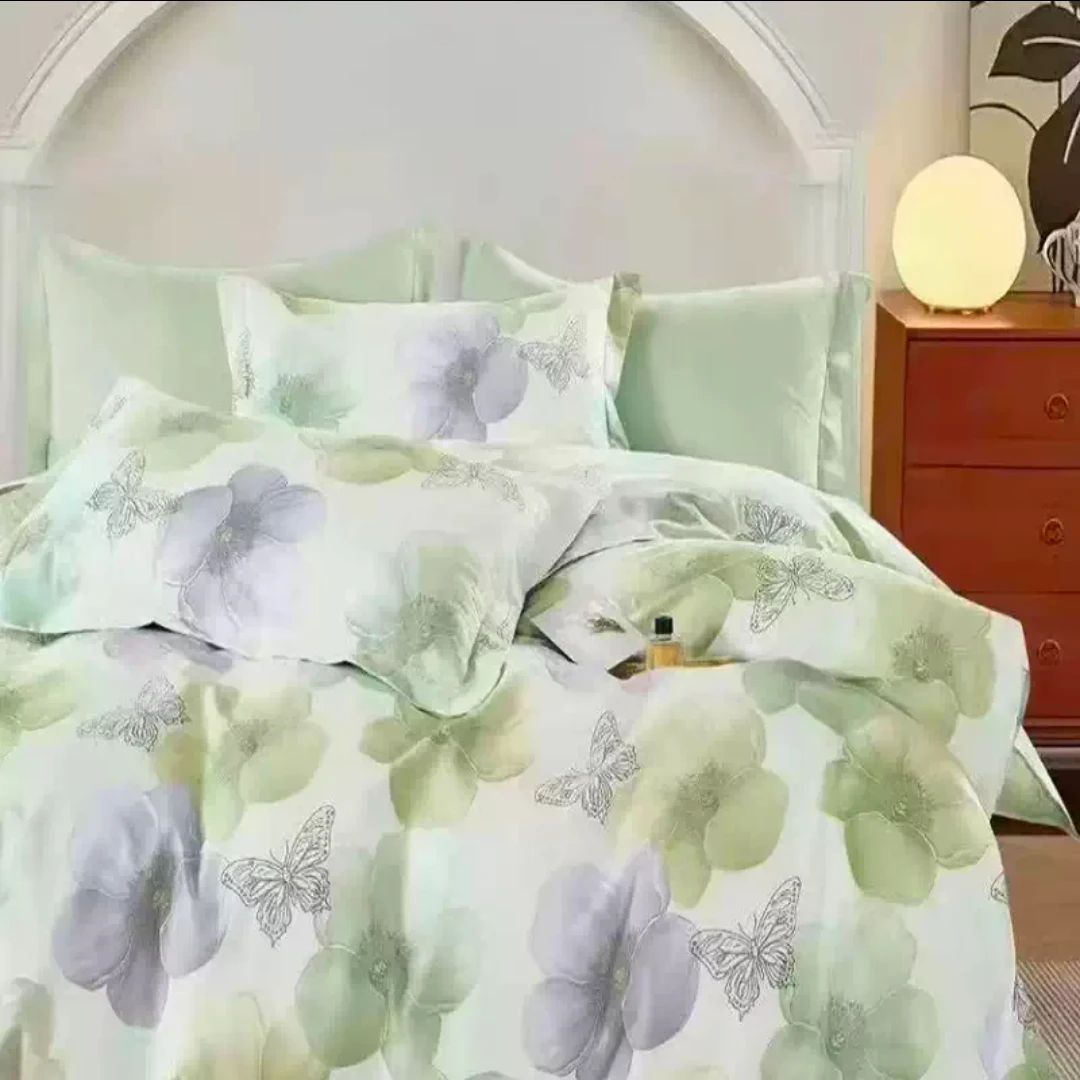 （171）亲肤加厚单人被套1.5*2米 （云雾蝶-绿）