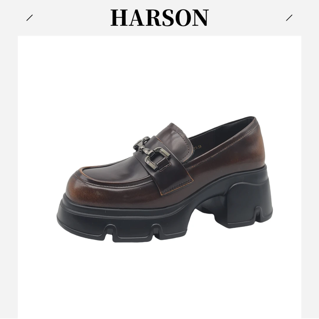 Harson/哈森一脚蹬常规松糕鞋女鞋休闲乐福鞋防滑简约240148