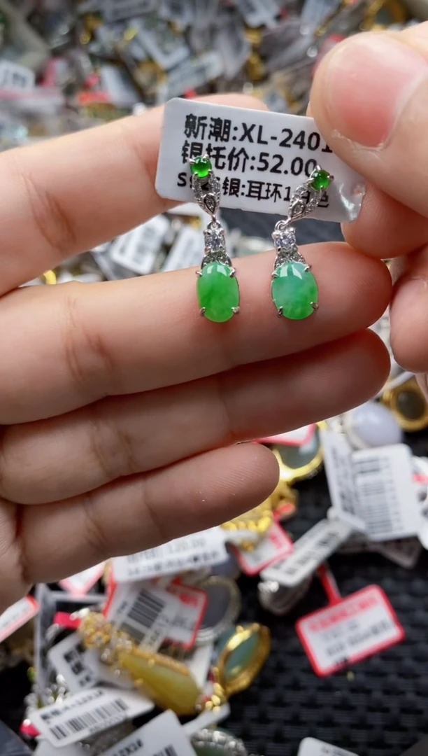 翡翠戒指银S925镶嵌7777--1