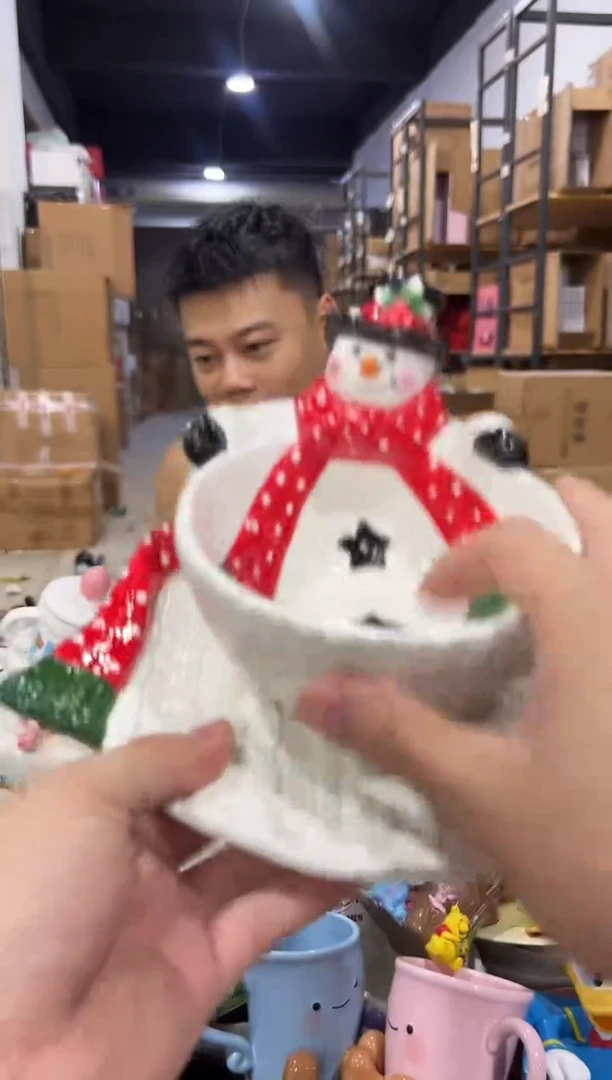 瓷片原盒雪人盘加雪人碗