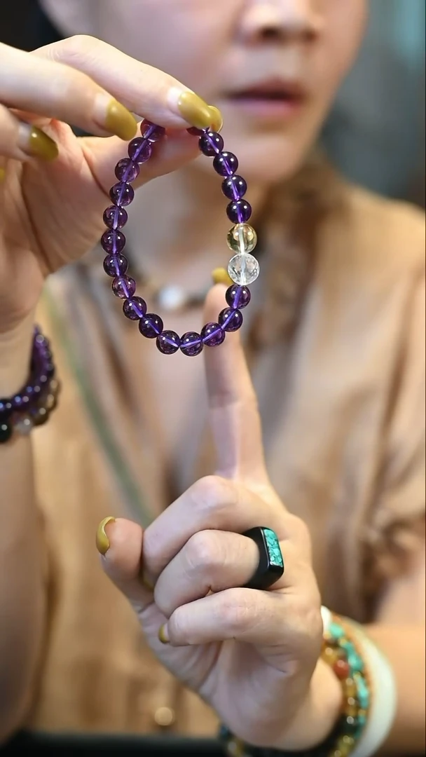 水晶手串未镶嵌紫色水黄白配珠手串