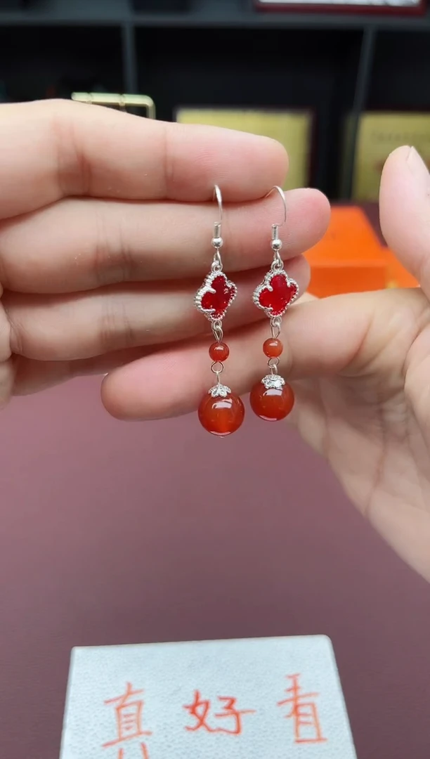 玛瑙/玉髓耳饰银S925镶嵌233000