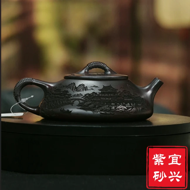 宜兴原矿铁血红砂线瓢紫砂壶