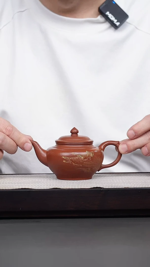 茶壶紫砂鹅黄朱泥刻绘笑樱