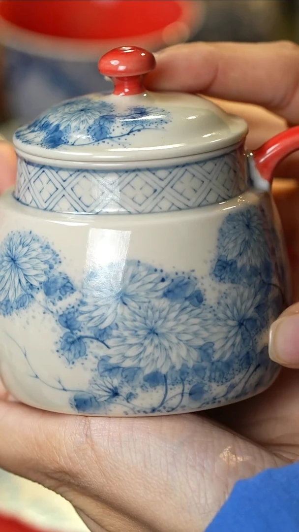 雨香斋绣球花柿子红茶壶