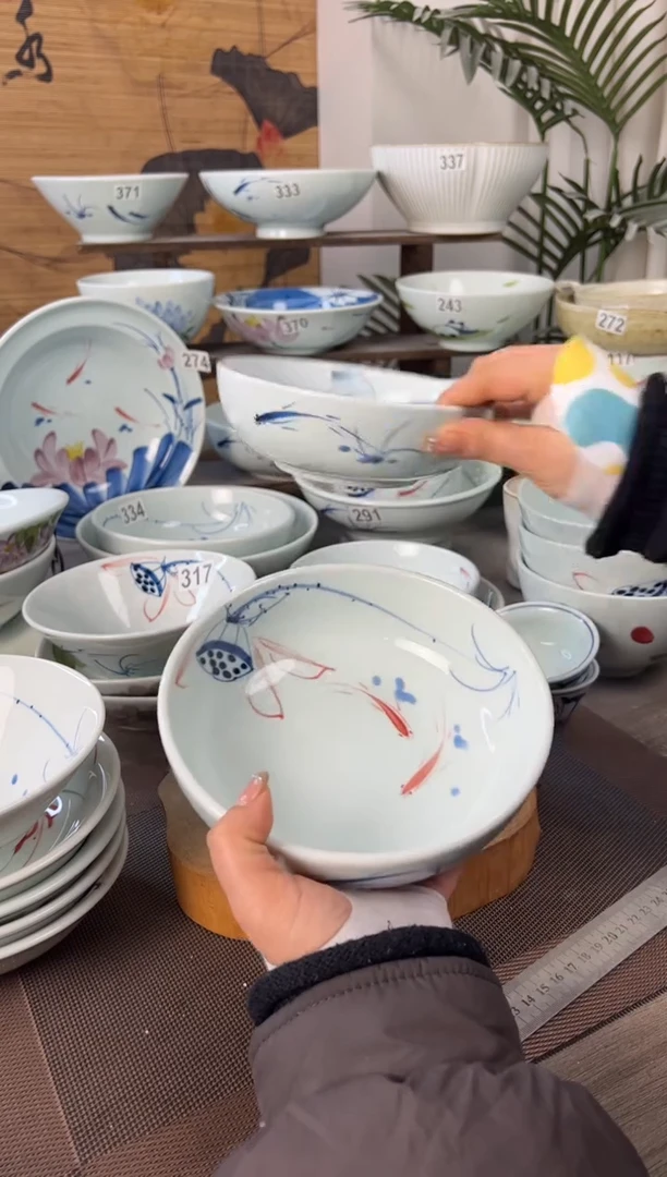 明舟微瑕画鱼7寸罗汉碗（单只装）