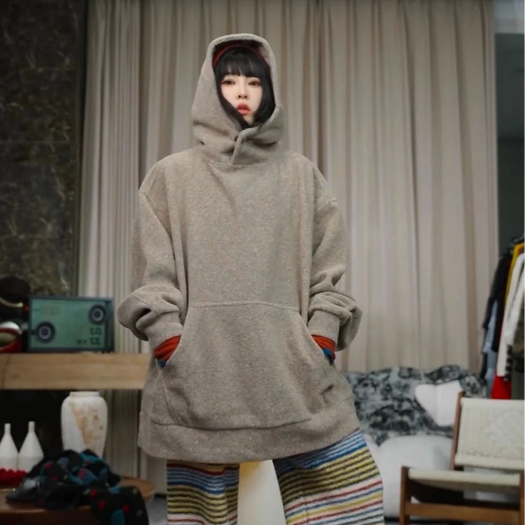 infobyfive2025秋冬彩棉呢子连帽袋鼠口袋大卫衣外套壹NF0510073