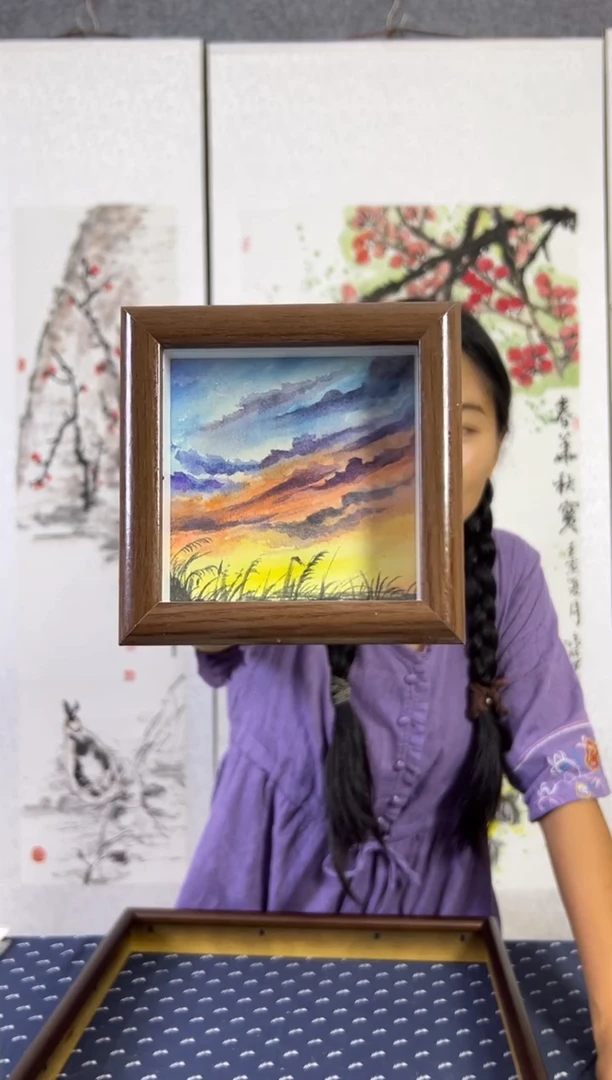 水彩纯手绘晚霞作品