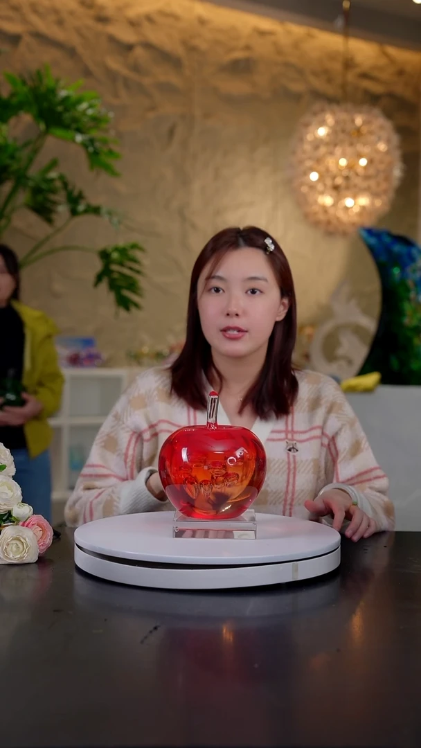 摆件宝石红气泡工艺苹果摆件+底座