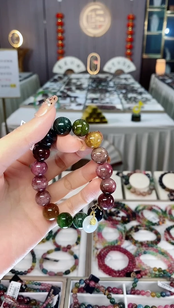 未镶嵌老矿碧玺油料单圈手串12mm+碧玺dan多样性发货一条