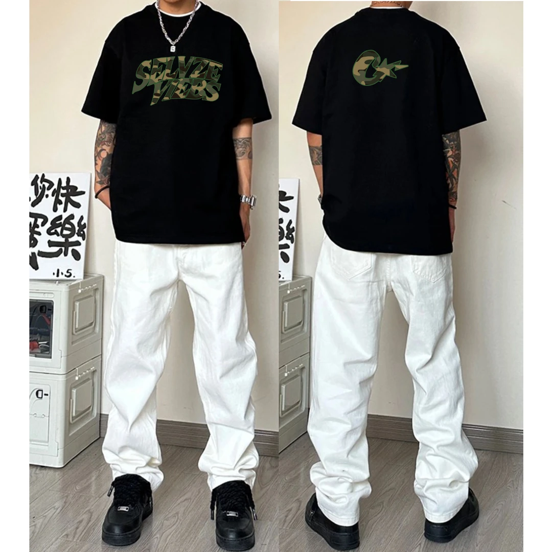 美式潮流宽松圆领重磅纯棉短袖t恤男款上衣印花百搭体恤夏季个性