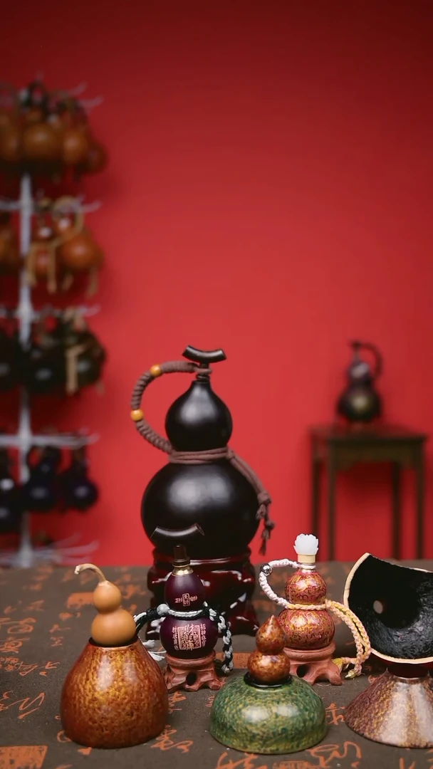 802非遗手作 大漆葫芦 水壶酒壶  送网兜漏斗底座