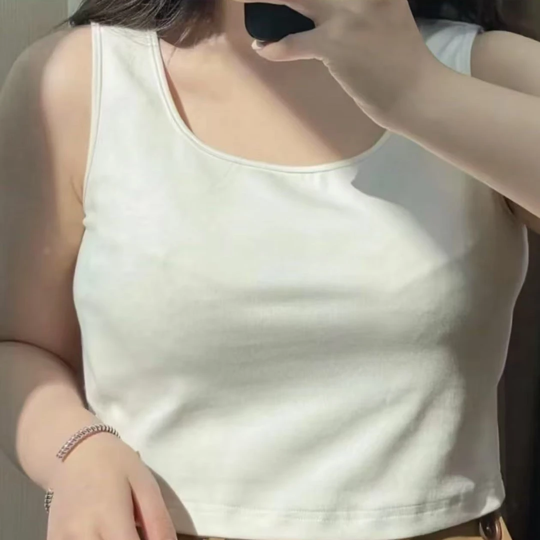 夏装吊带背心女上衣纯色无袖百搭T桖短款修身打底衫