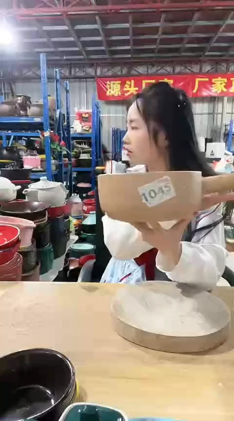 陶1045瑕疵咖色手把锅不圆孤品