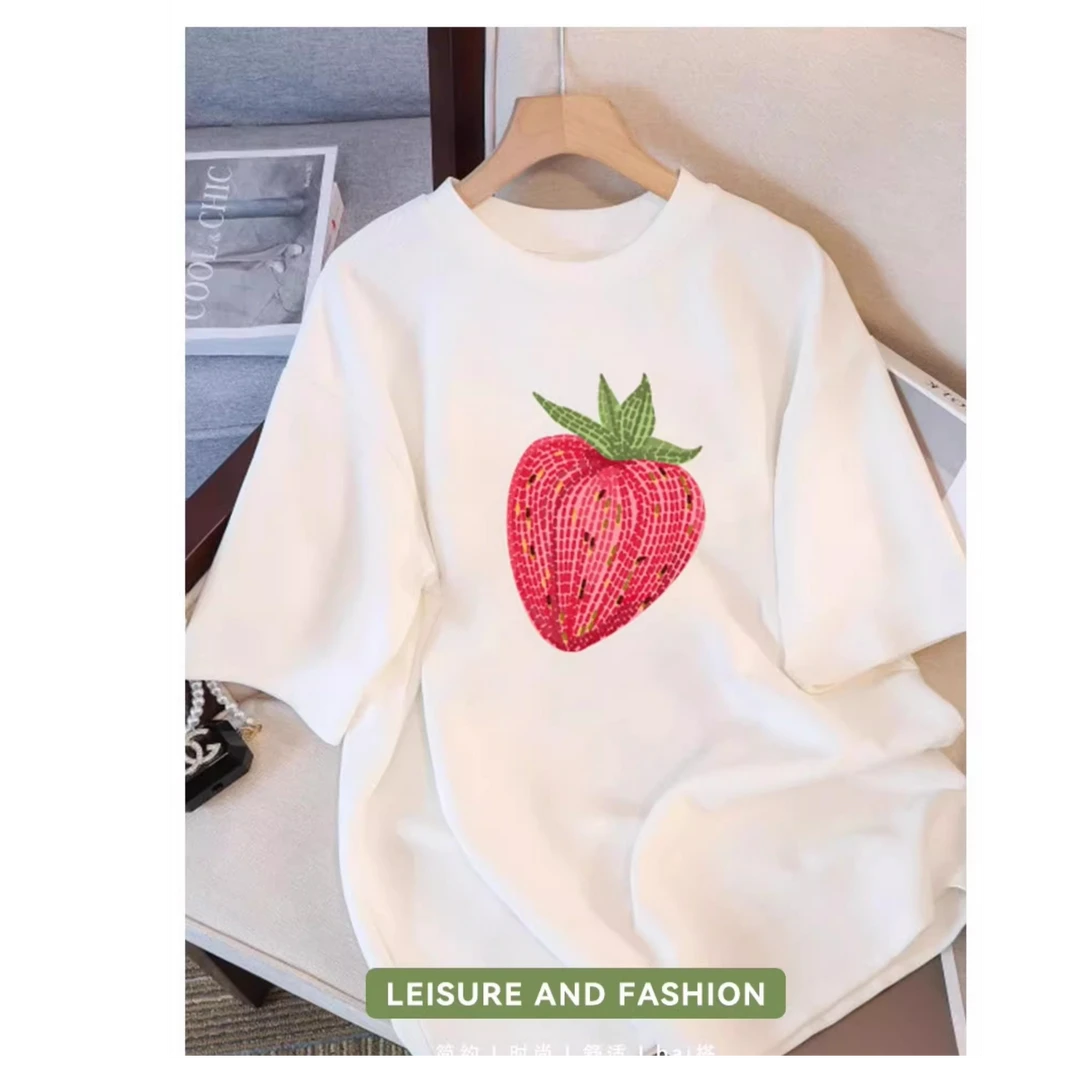 200-300号女装中长款烫钻短袖新款