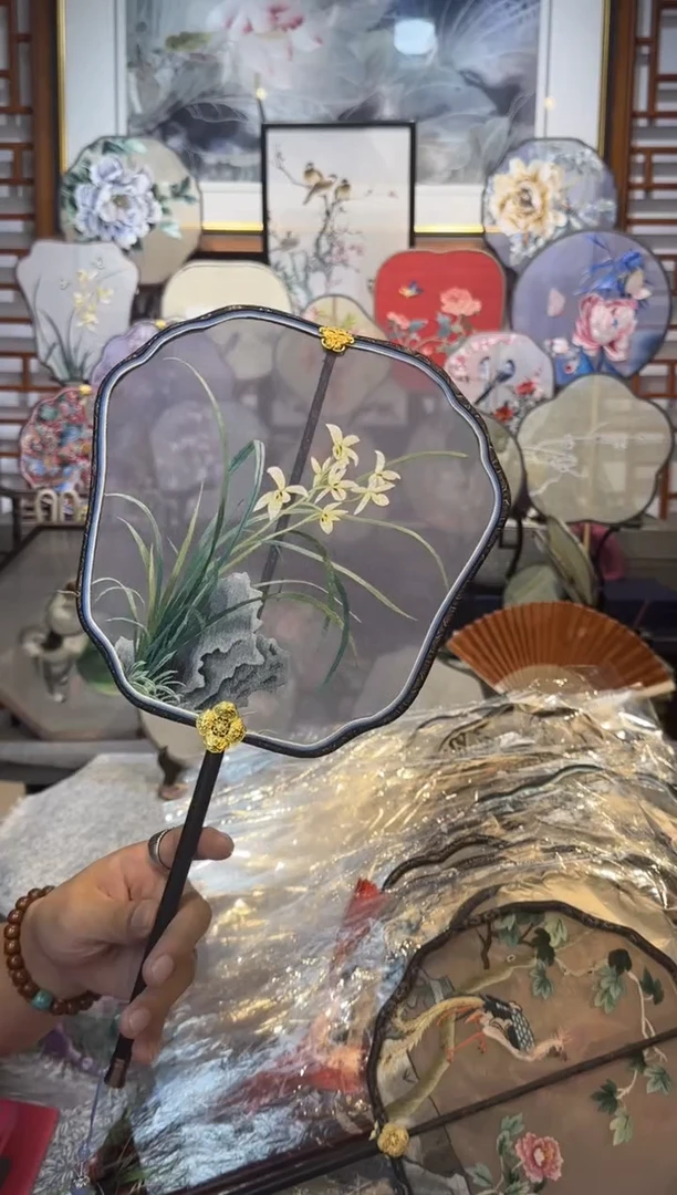 扇子纯手工苏绣团扇 买一送一