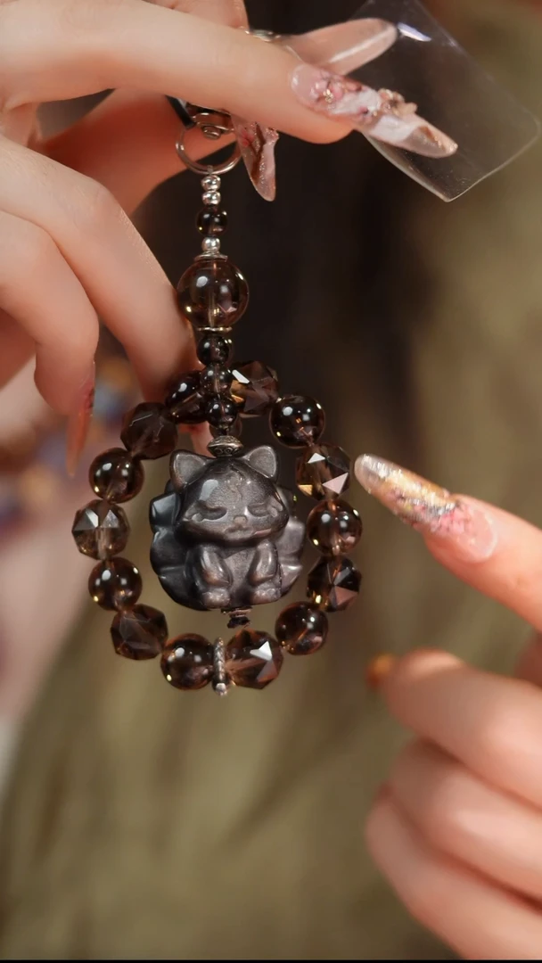 【闪购商品】水晶挂件未镶嵌D2101W 银曜石小九茶晶手机挂