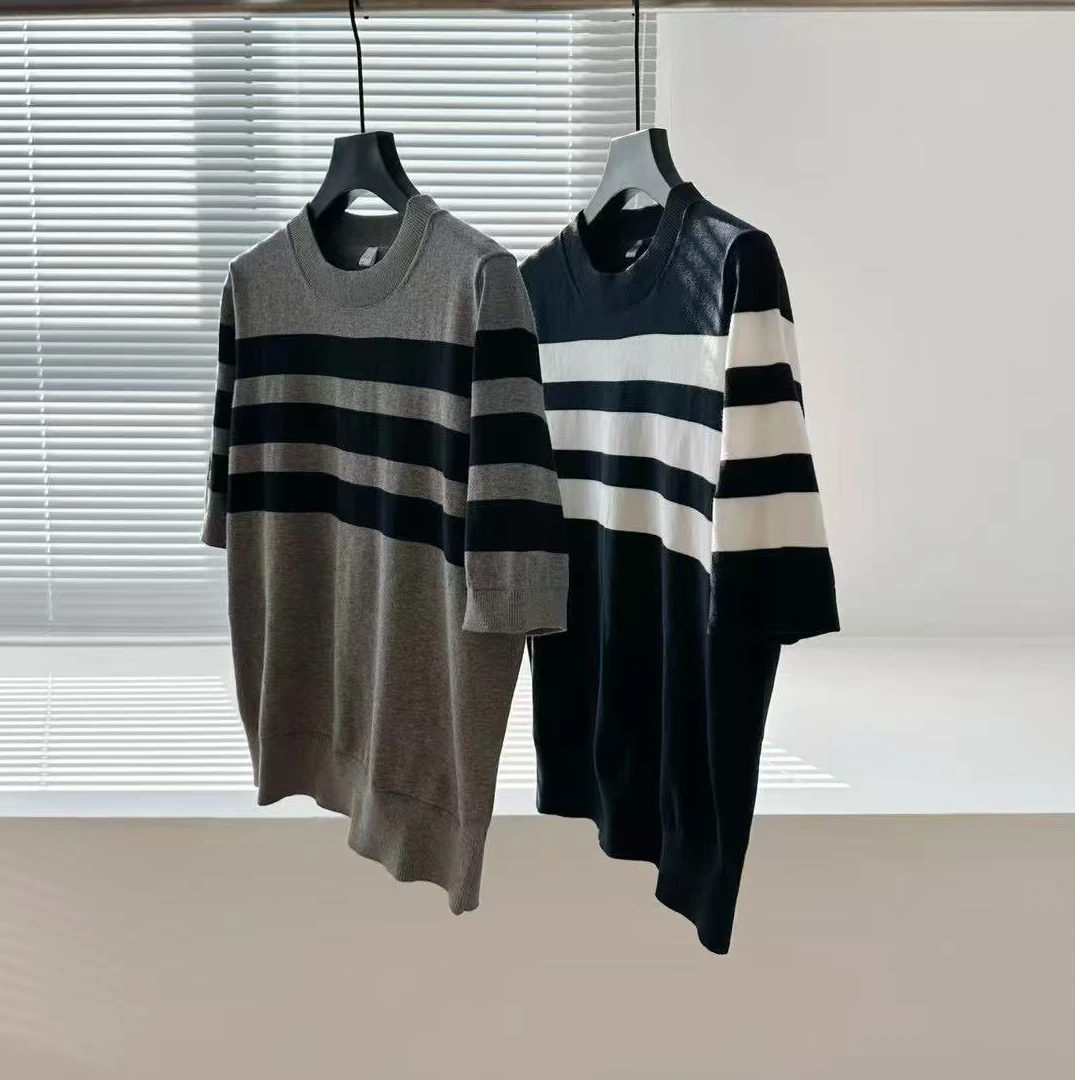 【柜子品质】C0~S 棉质宽条纹海魂风针织圆领短袖T恤 舒服经典百搭