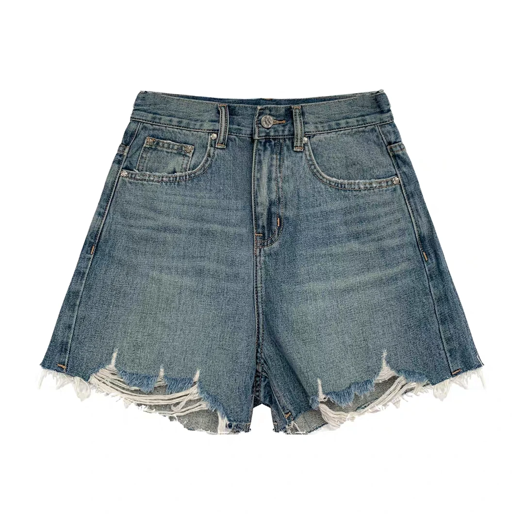 Nalian/拿恋豆子优选-水洗修身显瘦高腰毛边流苏牛仔短裤 DZ98310