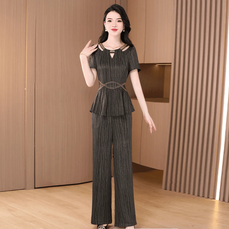 【可蓓儿】杭州时尚两件套装2025女夏显瘦收腰十三行高品欧货妈妈装