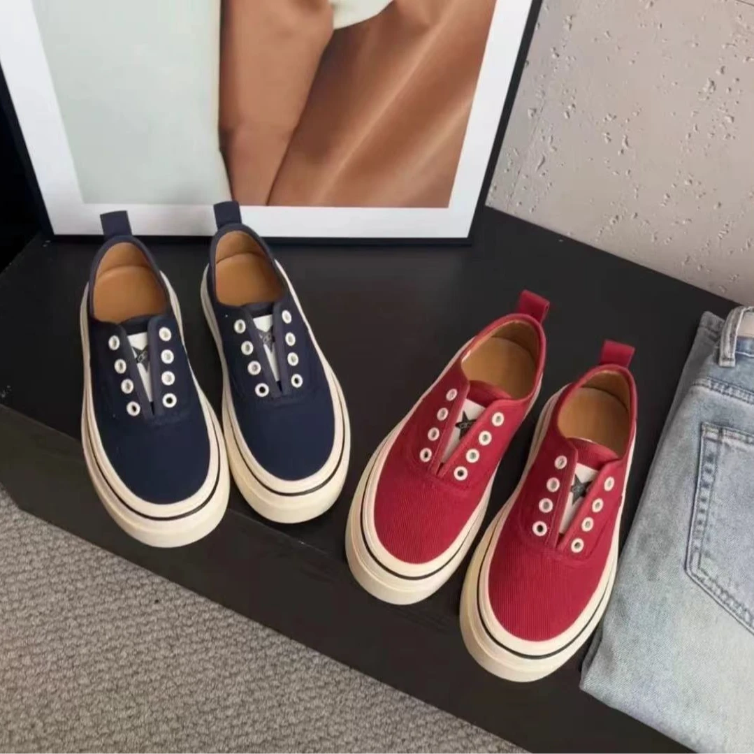伟丽店3244款【低帮帆布鞋】夏季厚底一脚蹬懒人低帮帆布鞋休闲鞋