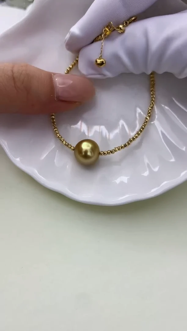 18K金镶嵌DA海水珍珠 金珠手链10-11MM  GD146