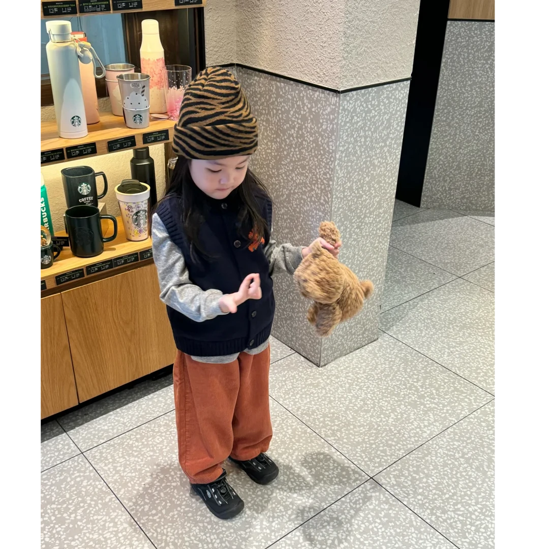 壹妈韩版童装女童秋季套装洋气儿童时髦针织马甲背心灰色上衣裤子