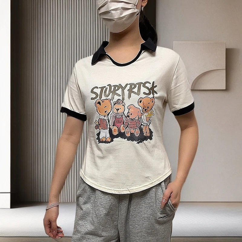 智英轩T恤宽松型印花短袖POLO领常规休闲风春装棉青春2025春夏