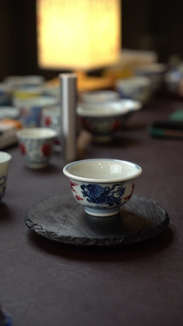 设***海36号景德镇全手工手绘青花釉里红海象压手杯