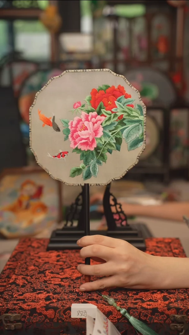 扇子团扇 绣花双面非遗