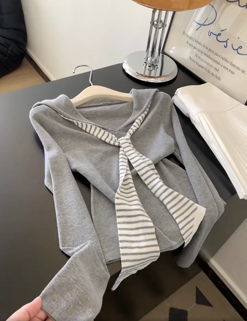 2025新款减龄小众修身甜美学院风海军领披肩长袖T恤女早秋上衣潮