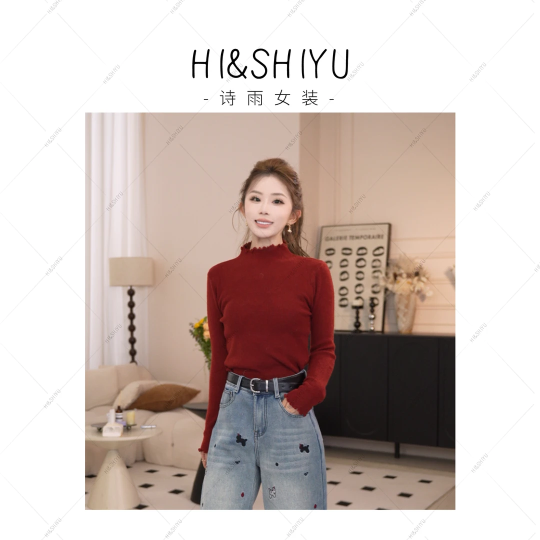 新款秋冬针织内搭上衣花边领休闲毛衫百搭毛衣圆领套头时尚半高领
