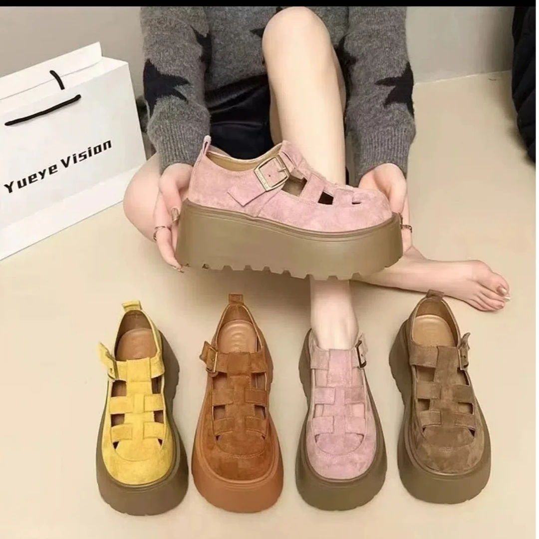 镂空纯色英伦风玛丽珍夏季休闲风朋克风复古增高舒适单鞋