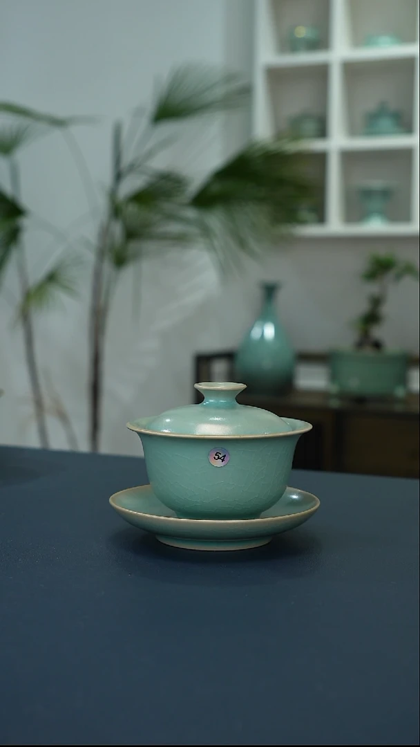 瓷片54号元宝三才盖碗一级品      洁