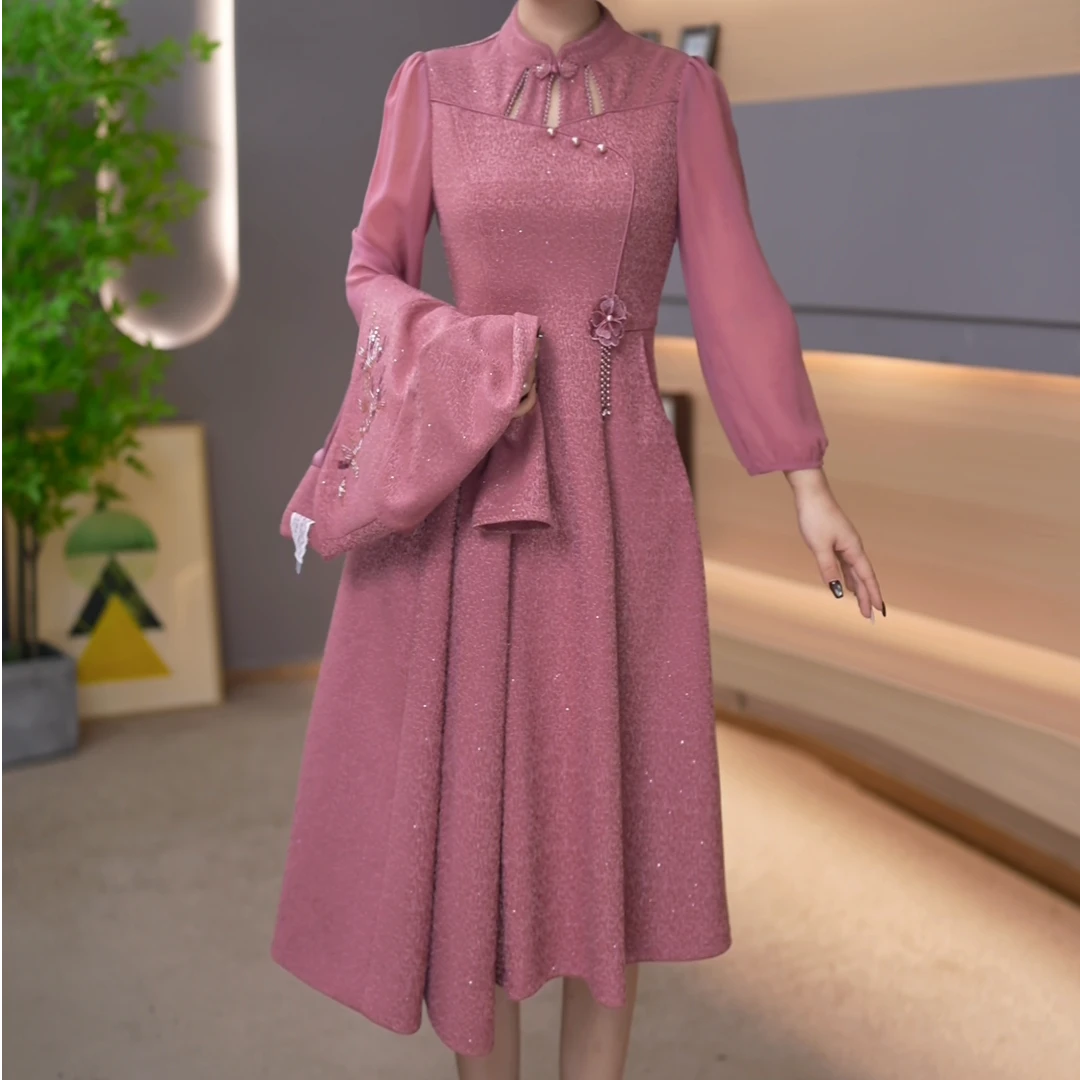 【紫睿女装】25162秋季时尚两件套连衣裙新款遮肚子显瘦洋气