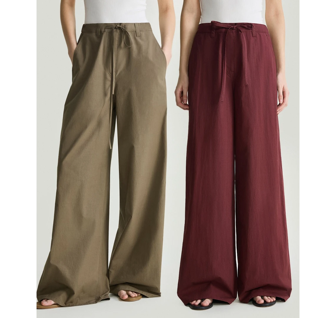 开间/定纺细腻纸感新疆长绒棉 極简松弛抽绳腰宽松挺括直筒长裤