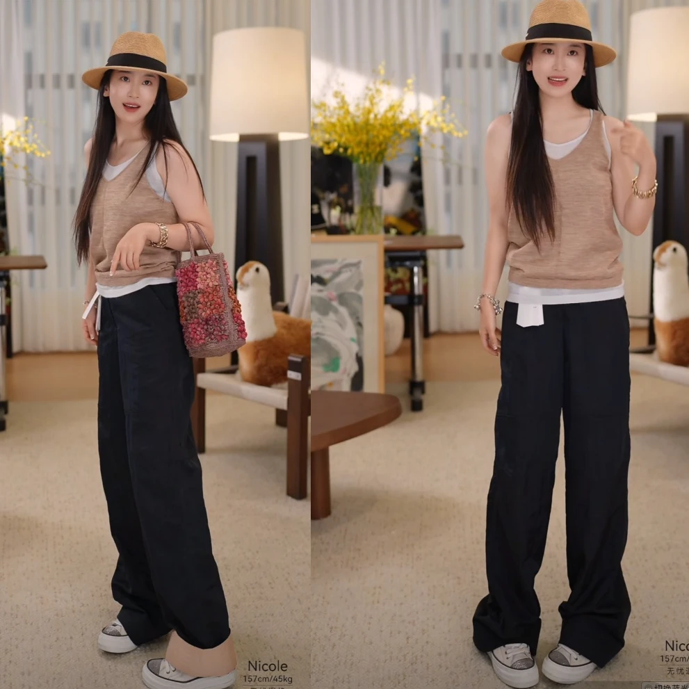 4NKC082【贵姐NICOLE】设计师高端定制时尚气质卷边工装直筒裤
