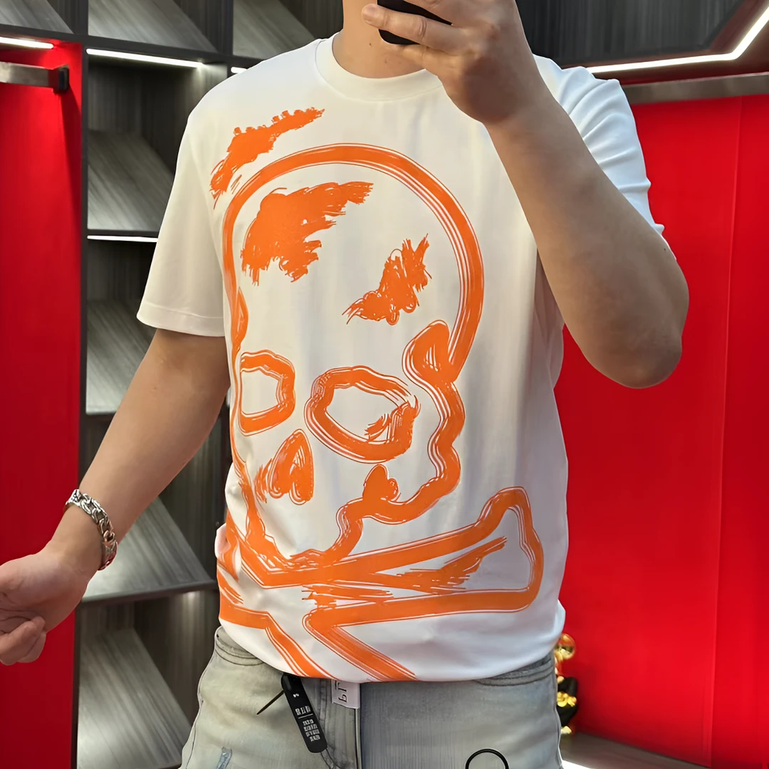 PP正品25新款潮牌液氨棉高品质欧货骷髅头印花时尚圆领T恤衫1693